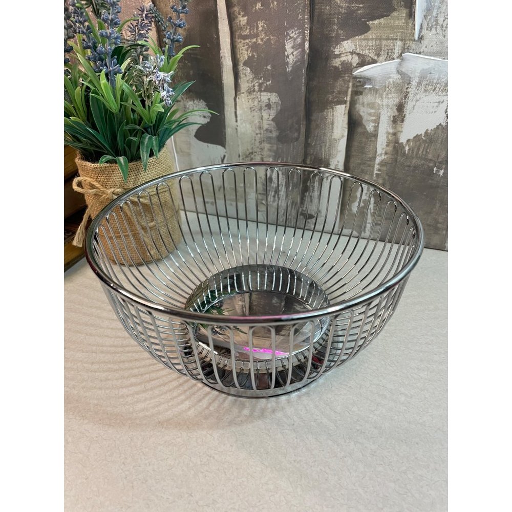 Towle Silvertone Chrome Wire Fruit Bread Bowl Basket 8" Round